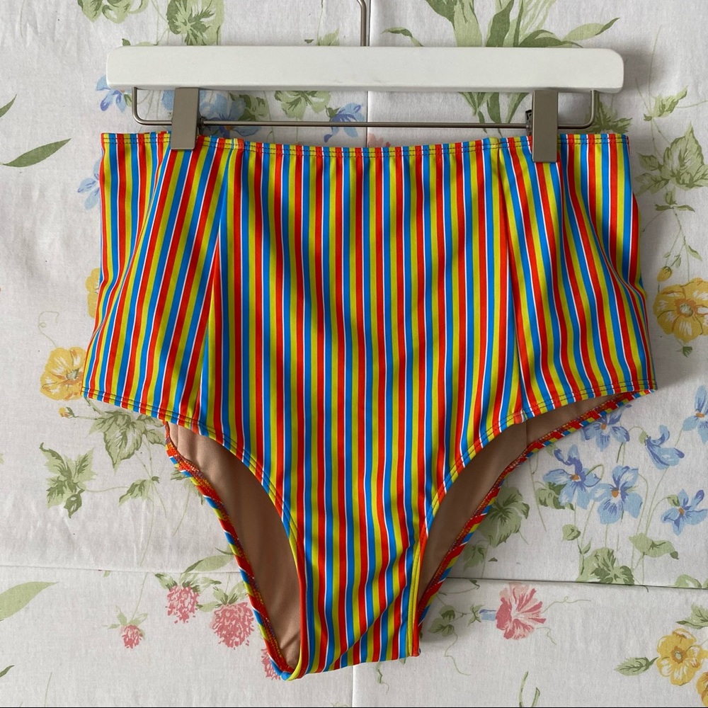 Kortni Jeane Primary Stripe Cut High Swim Bottoms